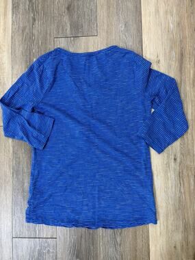 Boden Blue Striped Henley Top XS 3/4 Sleeve Casual Pocket Cotton Tee